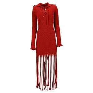 Alanui Desert is My Tennis Court Midi Dress in Red Rayon